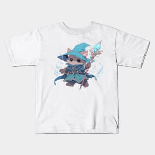 Cute Blue Mage Cat Hero Kids T-Shirt